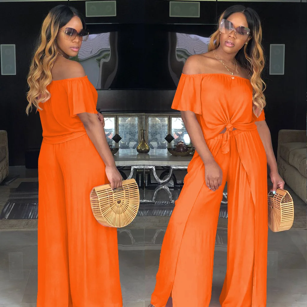 Женский спортивный костюм свободный с вырезом лодочкой из двух предметов на лето