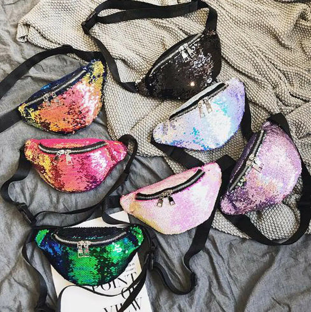 Новый стиль Женская мода двусторонний Русалка с блестками сумка на поясном ремне