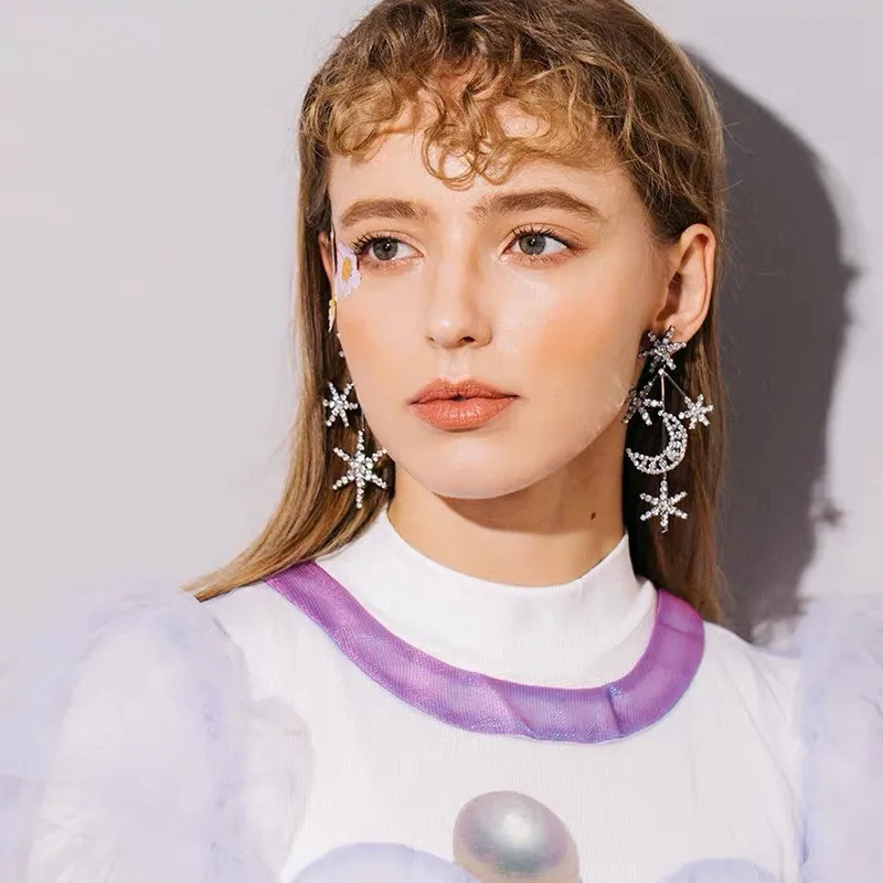 Горячая Распродажа, Потрясающие Стразы, звезда, луна, серьги-подвески в форме для женщин, модные ювелирные изделия, идеальное качество, коллекция сережек