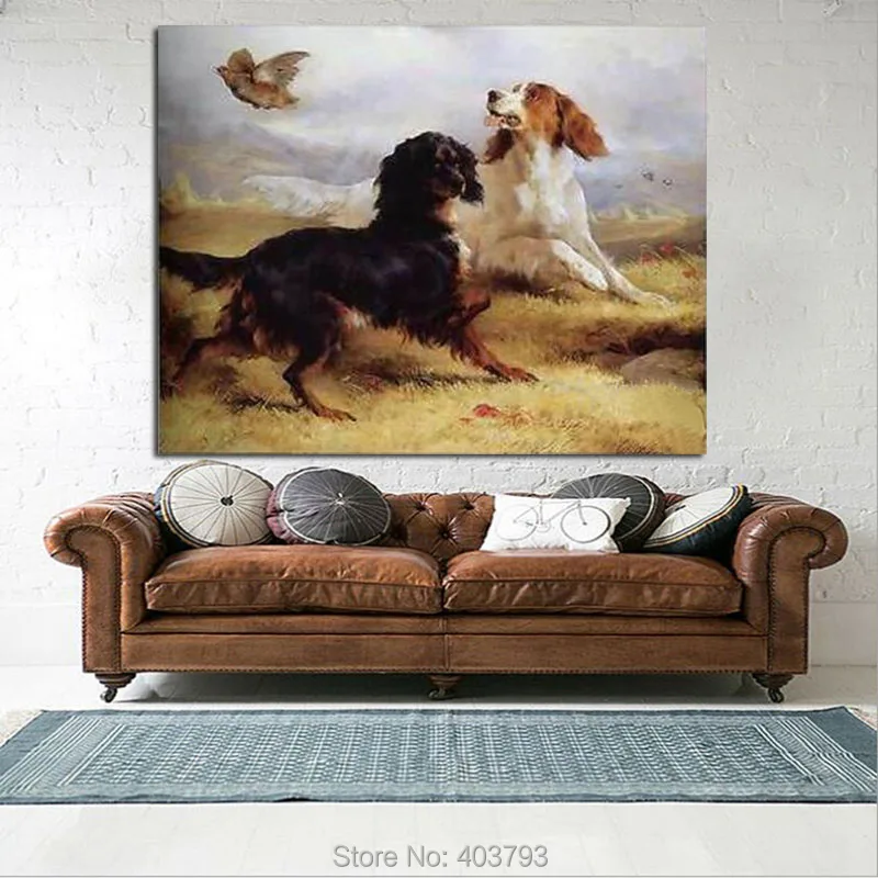 Настенная живопись Repro современная абстрактная картина маслом две собаки и птицы