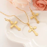 gold bamboo punk cross pendant necklace chain earrings sets jewelry gold christian jewelry sets for women girl best jesus gifts