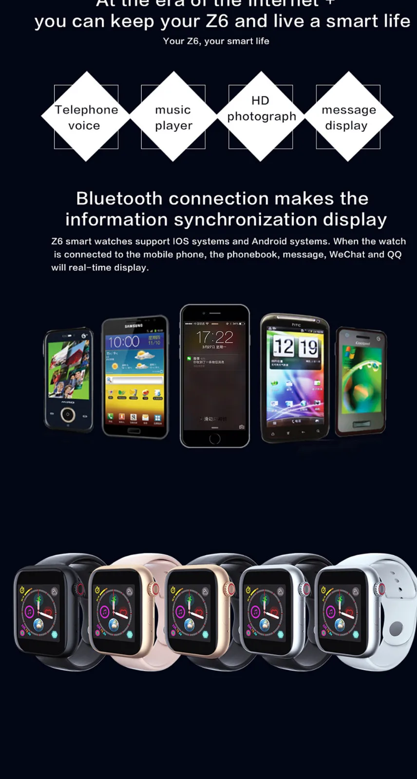 Новинка Z6 Bluetooth 3 0 Смарт-часы Поддержка s Android телефон SIM-карта и камера с камерой