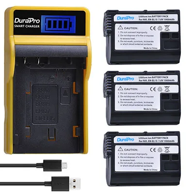 3 Battery Set DuraPro 2pc1900mAh EN-EL15 RU EL15 Li-Ion Батарея+ ЖК-дисплей USB Зарядное устройство для Nikon D800E D800 D600 D7100 D7000 D7100 V1 MB-D14 Камера - Цвет: 3 Battery Set
