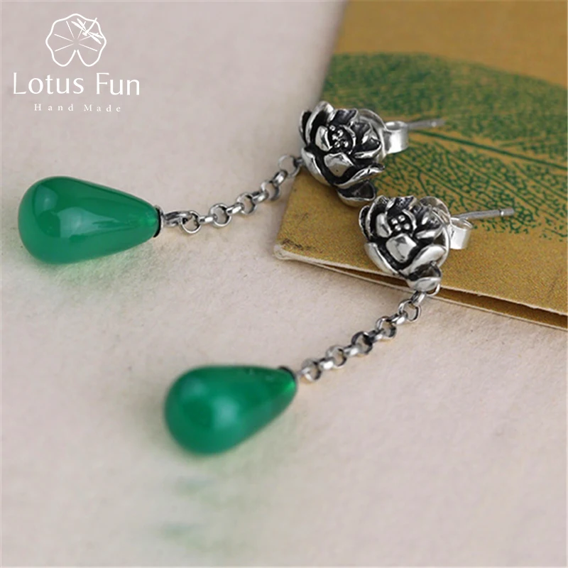 Lotus Fun реальные стерлингового серебра 925 натуральный агат ручной работы Ювелирные