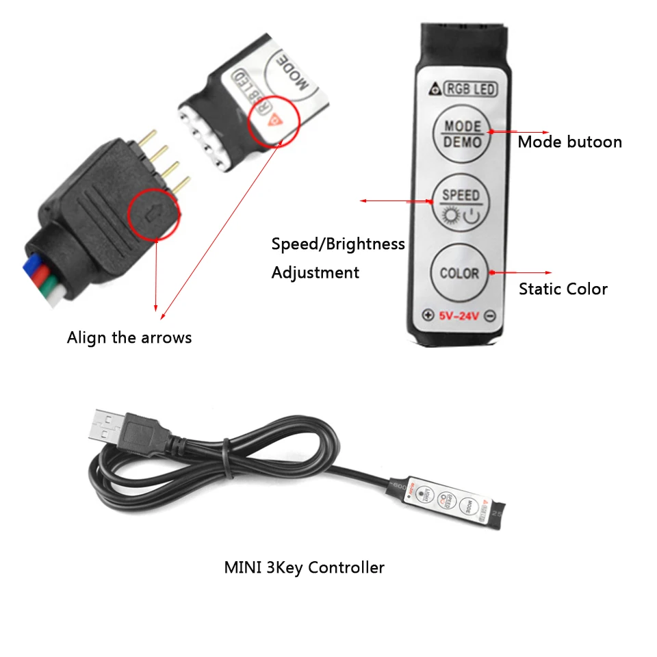 Цветная(rgb) Светодиодная лента 12/5/24В USB и ИК-пульт дистанционного управления RF 3/17/пульт ДУ с 24 кнопками Беспроводной светодиодный контроллер для 5050/3528 Светодиодный светильник полосы