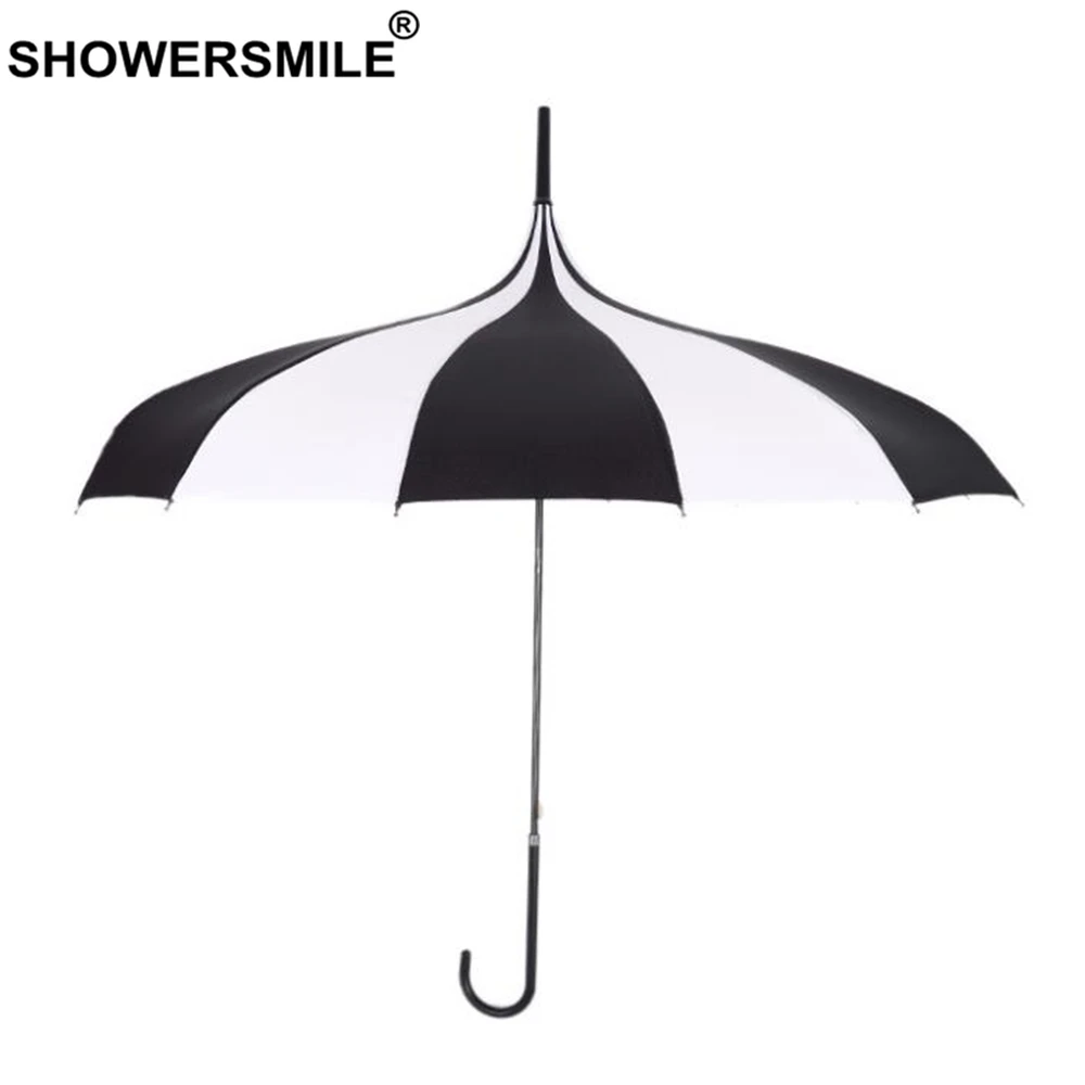 SHOWERSMILE Pagoda Umbrella Women Tower Long-handle Parasol Sun Rain Striped Black White Hanging Parapluie | Дом и сад