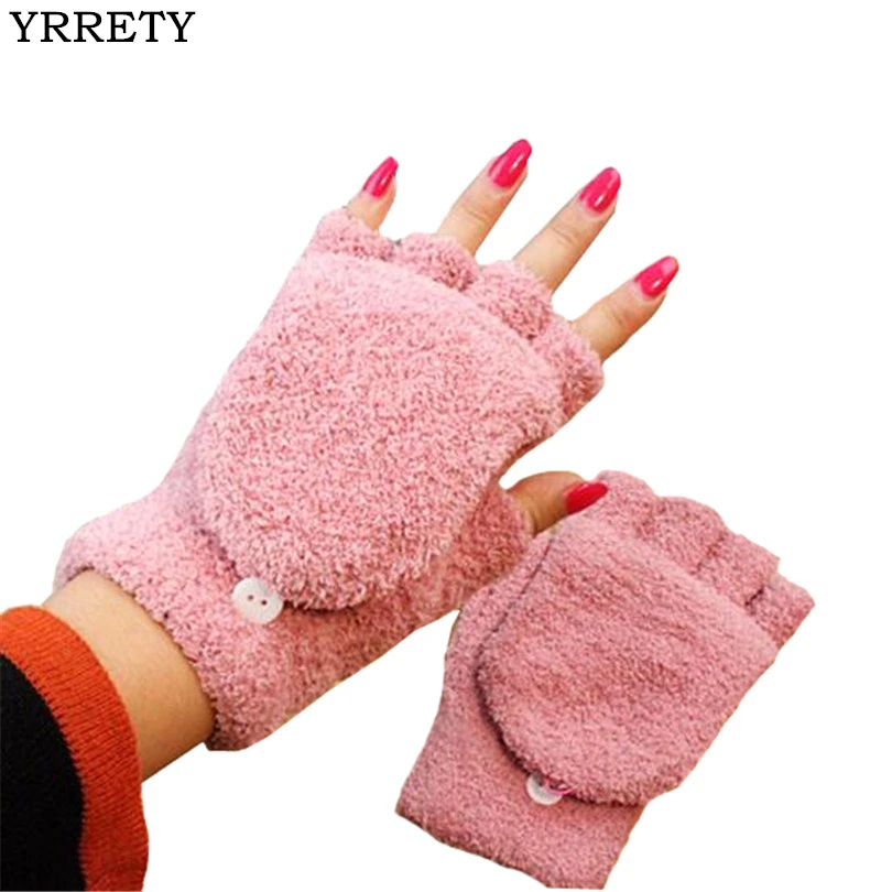 

YRRETY Winter Plush Gloves Polar fleece Lovely Cartoon Warm Thick Warm Gloves Fingerless Gloves Half Finger Flip Flannelet Glove