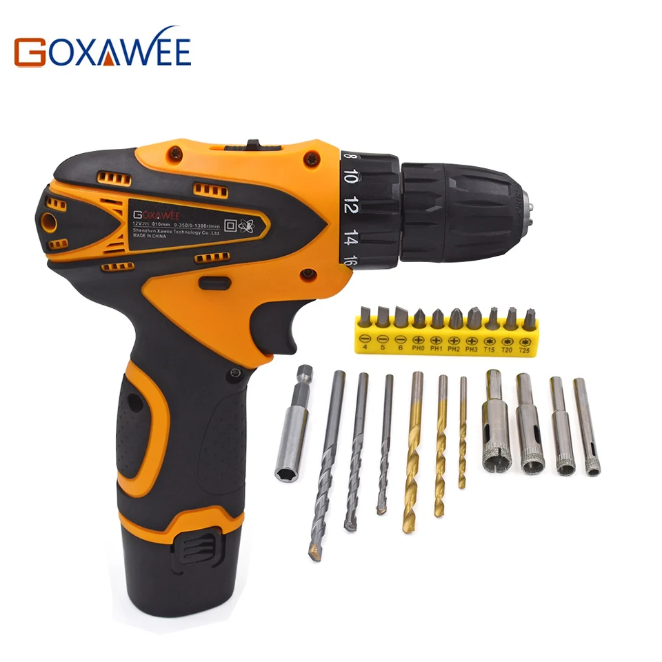 

GOXAWEE Electric Screwdriver Drill 12V Two Speed Cordless Battery Rechargeable Screwdriver Set With 21pcs Screwdriver Drill Bits