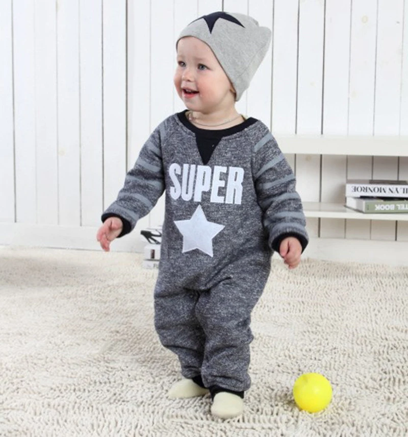 New Baby Boy Romper Newborn Clothes Cute Super Star Cotton(Rompers+Hat)Bebe Children Toddlers Rompers 1set HB035 |