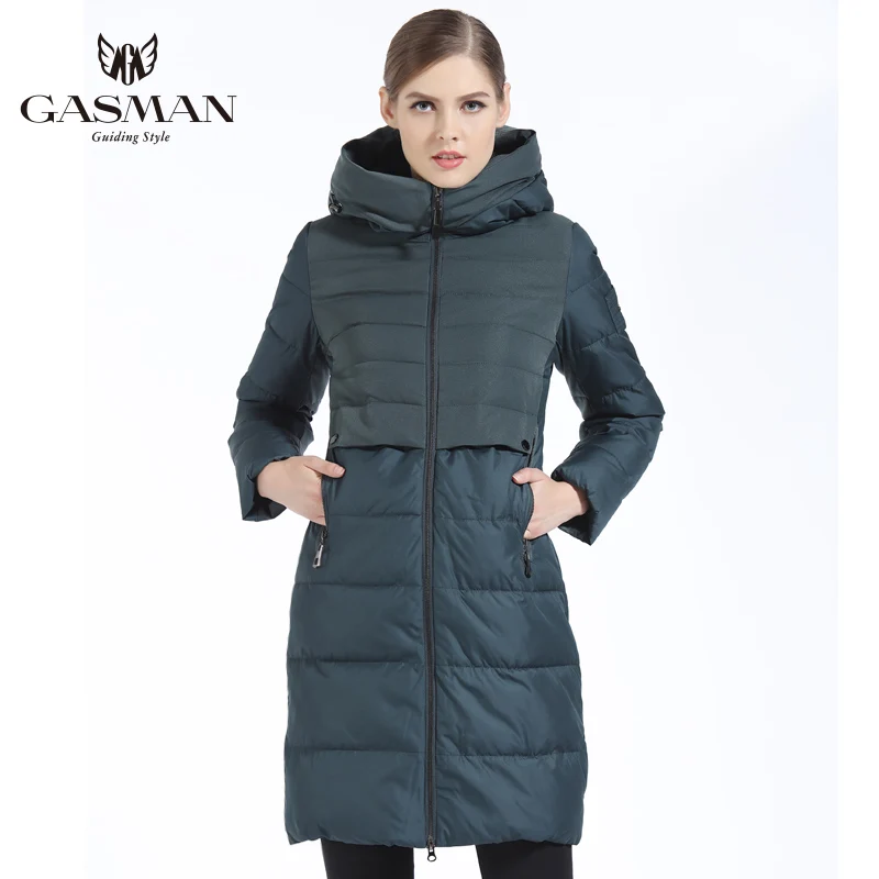 GASMAN Стильный и Модный Пуховик Женский Облегающий Фасон Теплая Женская Куртка Зимняя С Капюшоном Зимнее Пальто Для Женщин Верхняя Одежда Зимняя Мод Новая Зимняя Коллекция Пальто Открытое - Цвет: 475 dark green