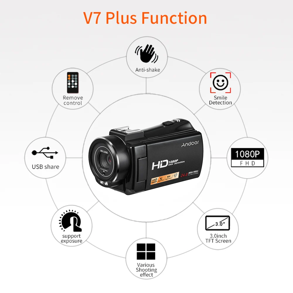 Andoer HDV V7 PLUS 1080P Full HD 24MP Портативная Домашняя Цифровая видеокамера с дистанционным