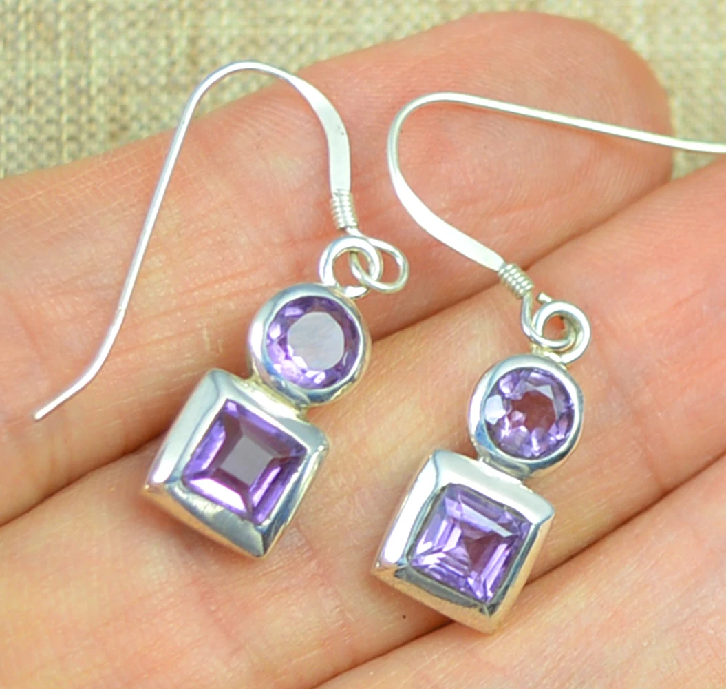 

Genuine Amethyst Earrings,100% 925 sterling silver , 33.5 mm, AE0182