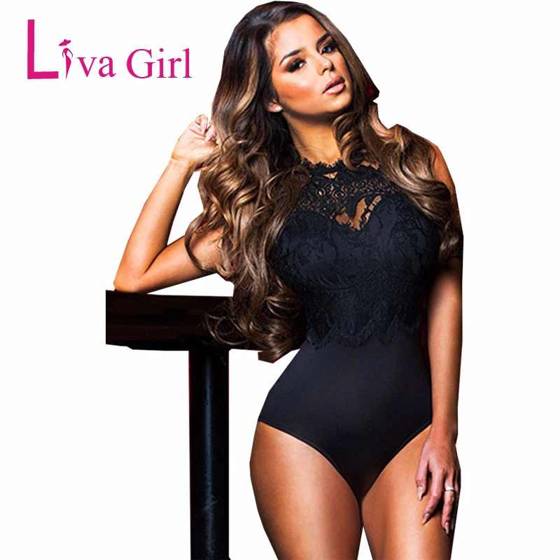 LIVA GIRL черный/белый тонкий кружевной комбинезон женский сексуальный сетчатый