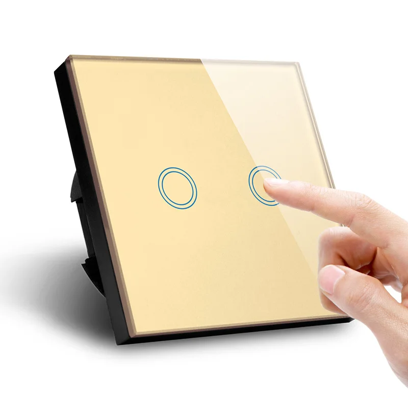 Gold Wall Switch ASEER EU Standard Wall Switch 2gang 1way 600W touch switch 220v,Luxurry Gold Crystal Glass Panel AC110-240V,pass CE,FCC,ROHS - Цвет: Gold Wall Switch