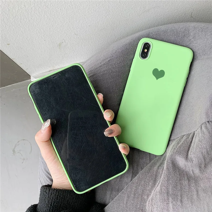 Летний темно зеленый чехол с принтом сердца для iphone X XS Max XR 6 6S 8 7 plus простые мягкие