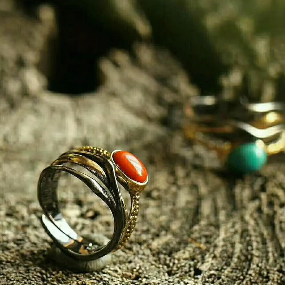 RADHORSE 925 Silver Rings for Women Fine Jewelry Turquoise Agate Sterling Ring Adjustable Gole Plated Black Gold | Украшения и