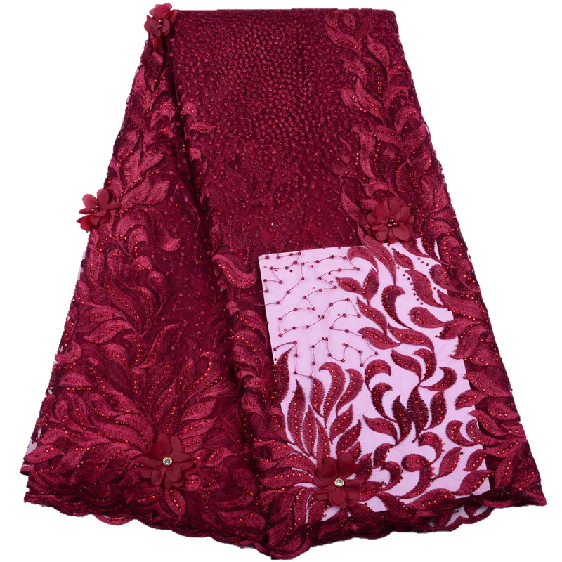 

Fashion 3 D Flowers Nigerian Laces Fabrics Stones French Laces Fabrics High Quality Mesh African Lace Fabric Party Dress A1525