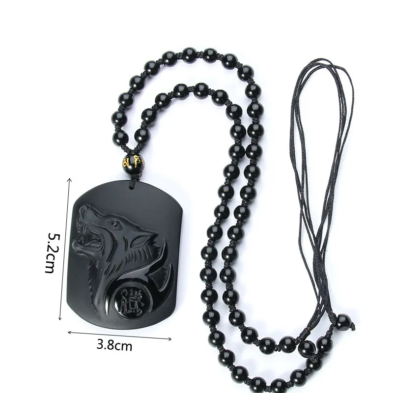 Высококачественная натуральная Подвеска из черного обсидиана резная Волчонок