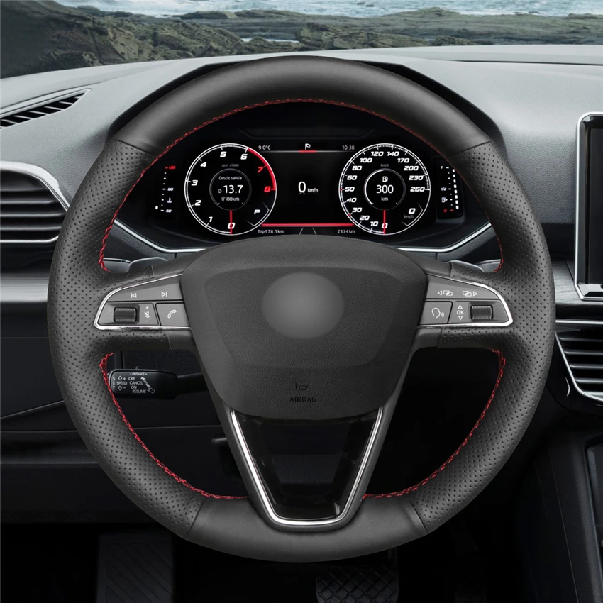Прошитая вручную черная искусственная кожа Micro Fiber для Seat Leon Ibiza 6J 2016 2019 Arona Alhambra 5F