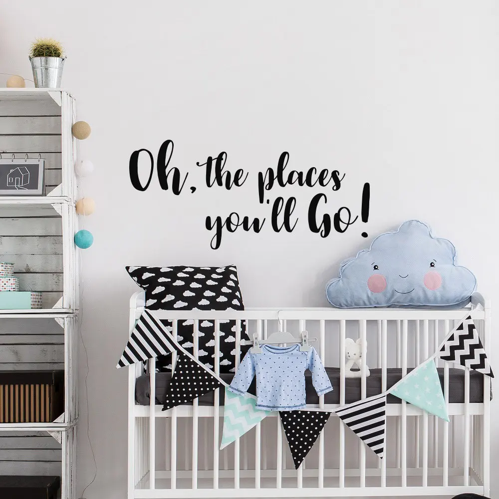 

Baby Girl Boy Nursery Wall Decal Saying Oh The Places You'll Go Quote Vinyl Wall Art Sticker for Kids Rooms Home Decor D289