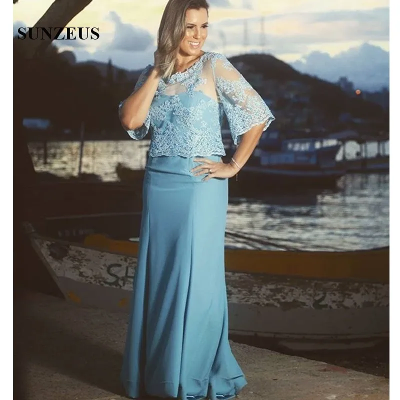 Half Lace Sleeve Dresses Elegant for Mother Sheath Long Evening Party Dress with Jacket vestido de madrinha SMD43 | Свадьбы и