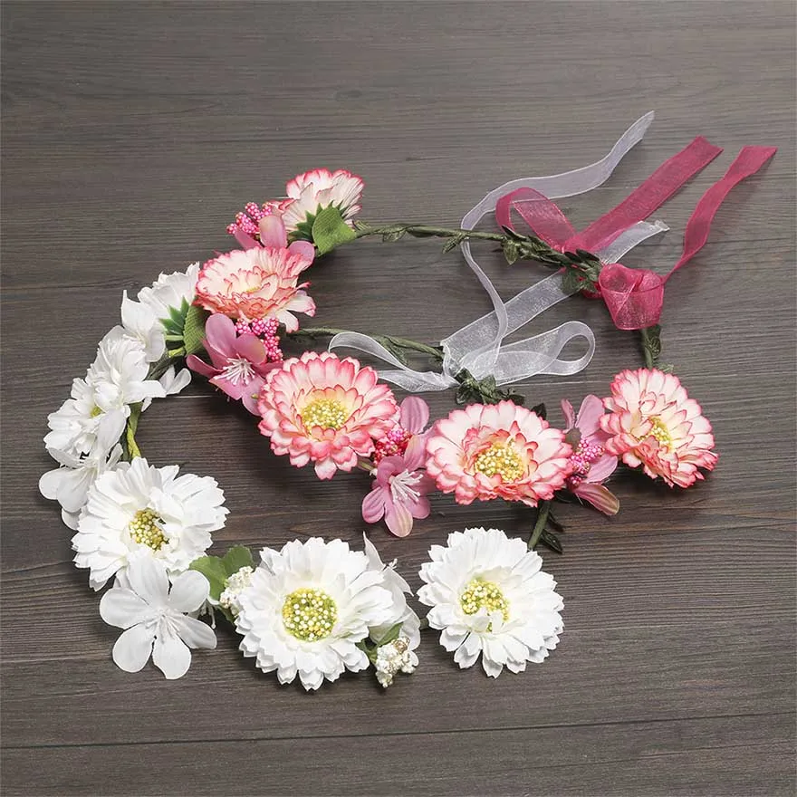 

MOLANS Small Sweet Stimulation Flower Crown for Women Solid Handmade Fabric Flower Plastic Rattan Ribbons Headpiece for Holiday