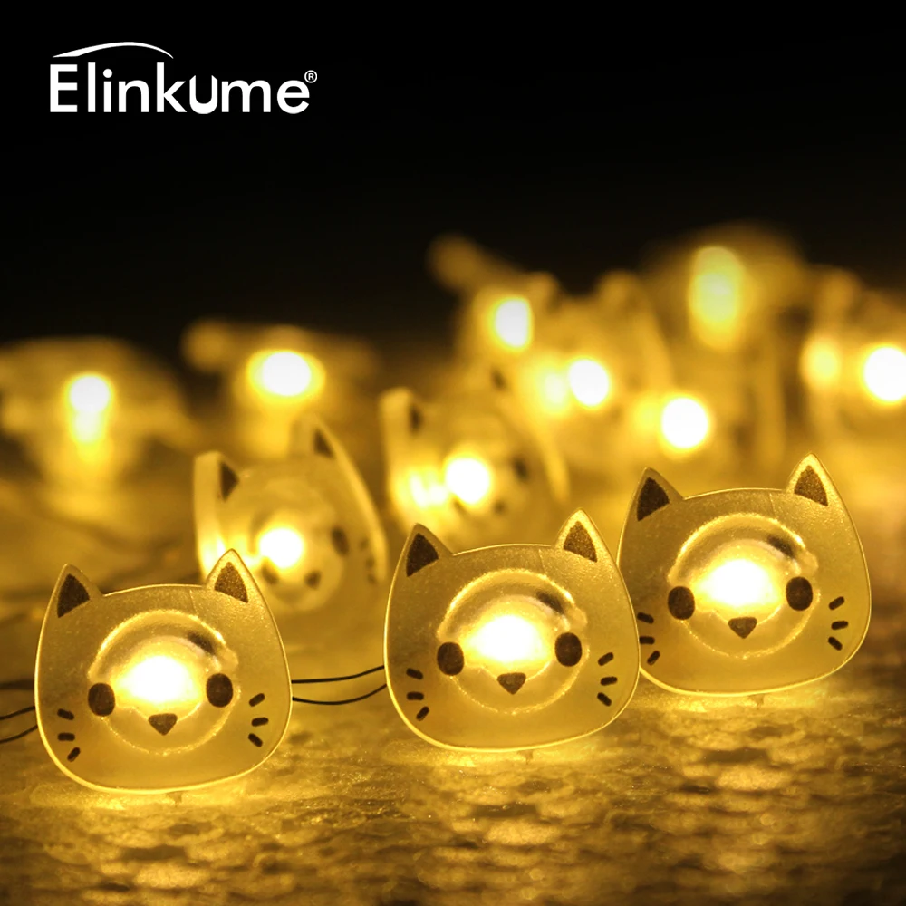 Elinkume мультфильм 2 м светодиодный светильник 20 s кот медный провод Сказочный на