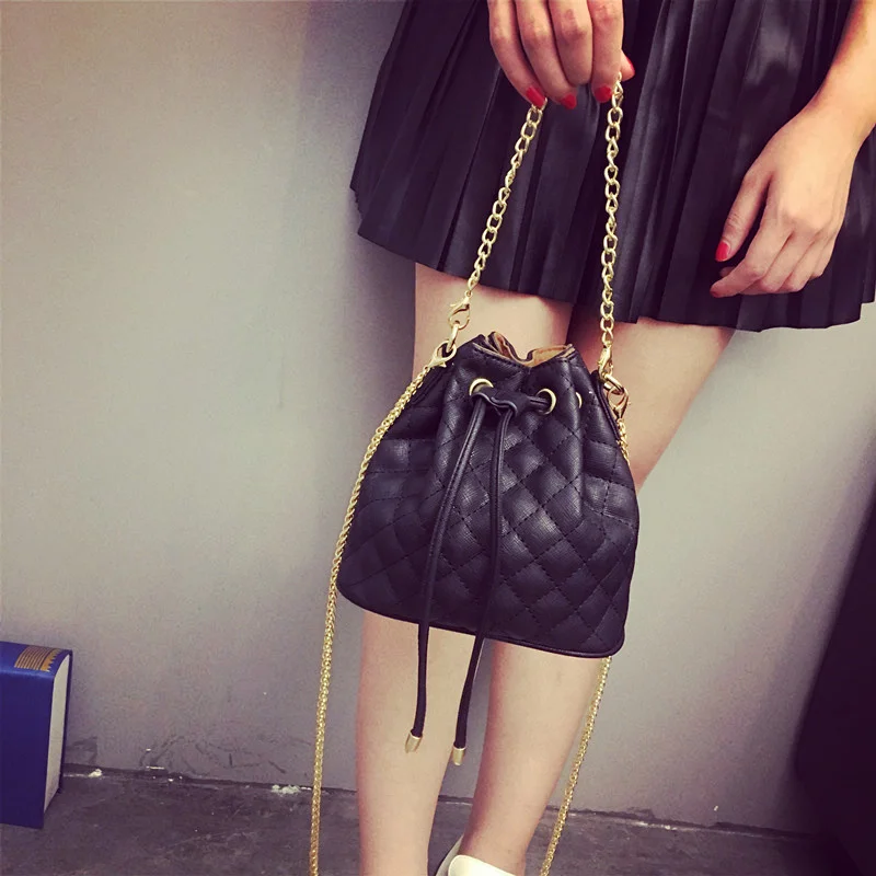 Корейская версия новой 2016 Пакета(ов) Drawstring ведро мешок цепи Мини Lingge Плеча Сумки |