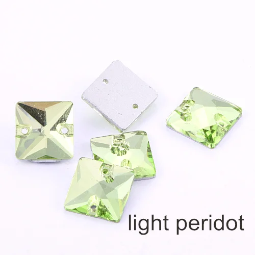light peridot Все Цвета 12 мм 36 мм квадратная форма pcs Стекло пришить стразы шитье хрустальных камней для Свадебные украшения F0103 - Цвет: light peridot