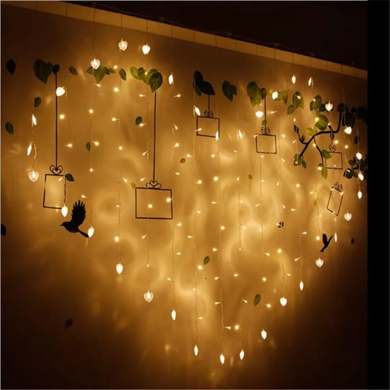 Led Christmas Lights 2M*1.5M Love Curtain Light AC 220V for Wedding Party Decoration LED Outdoor Decor | Лампы и освещение