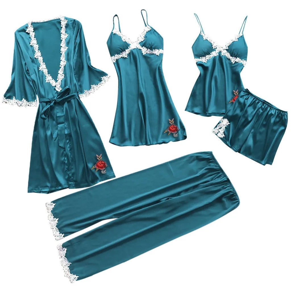 Light blue Женская ночная одежда, ночное платье, часть ночного белья, Эротическое нижнее белье, шелковая атласная ночная рубашка с v-образным вырезом, Ночная одежда, женская одежда для сна, платье, костюм - Цвет: Light blue
