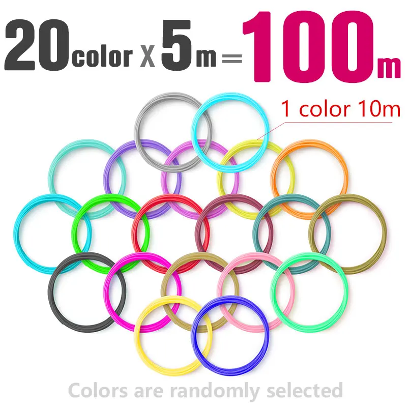 20color5m Total 100m Pla/abs 1,75 мм 20 цветов нить для 3d ручки pla 1,75 мм pla нить abs Пластик pla пластиковая Радужная проволока - Цвет: 20color5m Total 100m