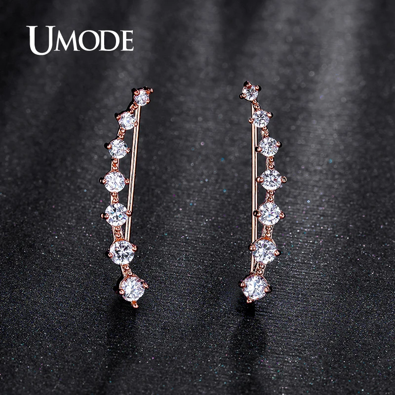 Женские серьги-гвоздики с фианитами UMODE модные серьги крючком и кристаллами