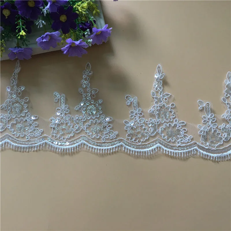 1 ярд блестки бисеры Свадебное кружево обрезка проводная вышивка кружева