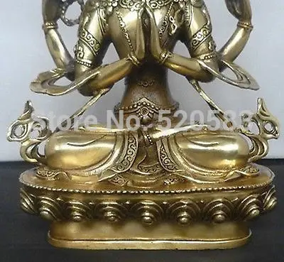 Бесплатная доставка тибетская бронзовая четырехместная статуя Гуаньинь Будды