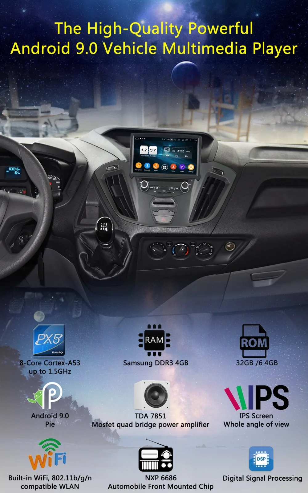 " ips 8 ядерный 4 Гб ram+ 64 Гб rom Android 9,0 автомобильный DVD радио gps для Ford Transit Custom 2013 DSP CarPlay