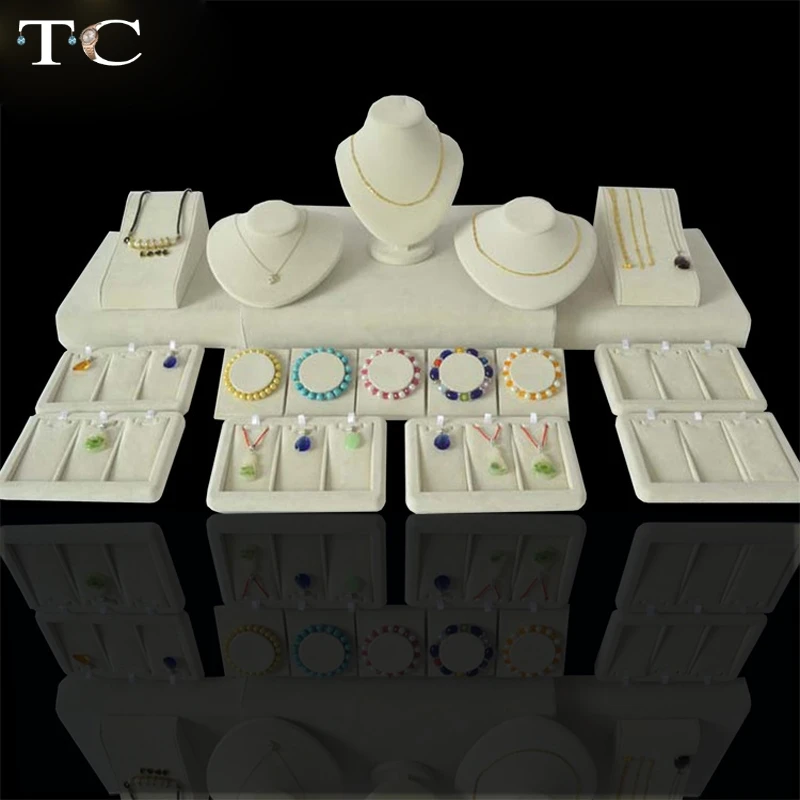 Бархатный Демонстрационный набор ювелирных изделий бежевый витрина для