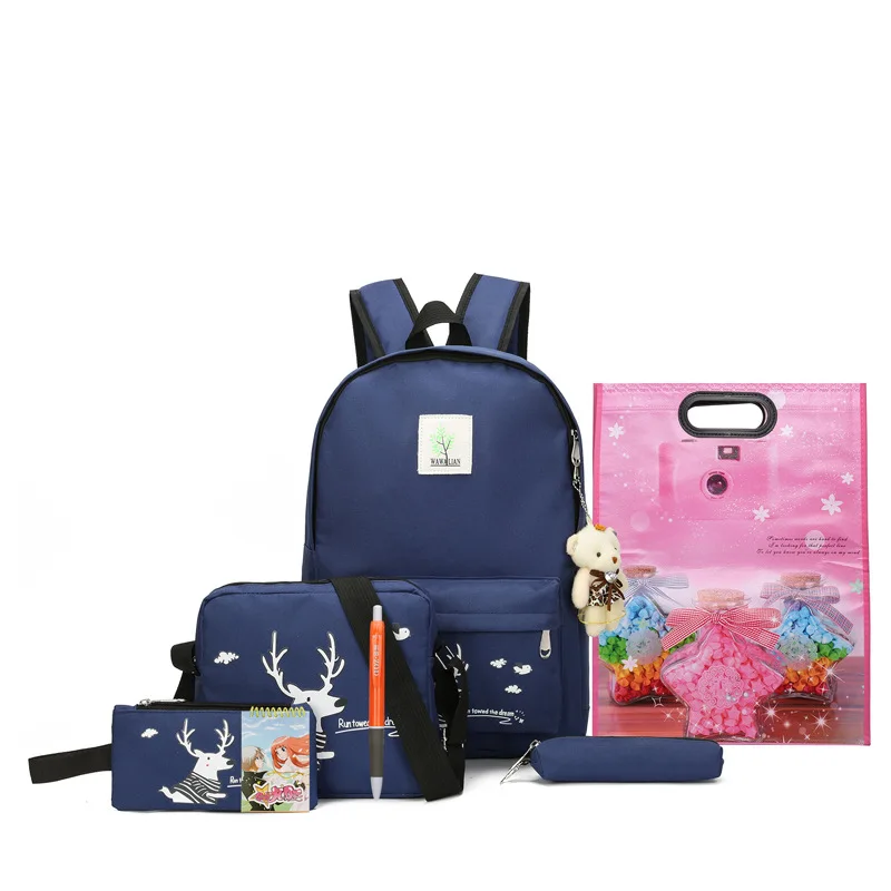 New Teenager Big Capacity School Backpacks Canvas Cartoon Solid Bag Fashion Designer Backpacks Women High Quality - Цвет: blue