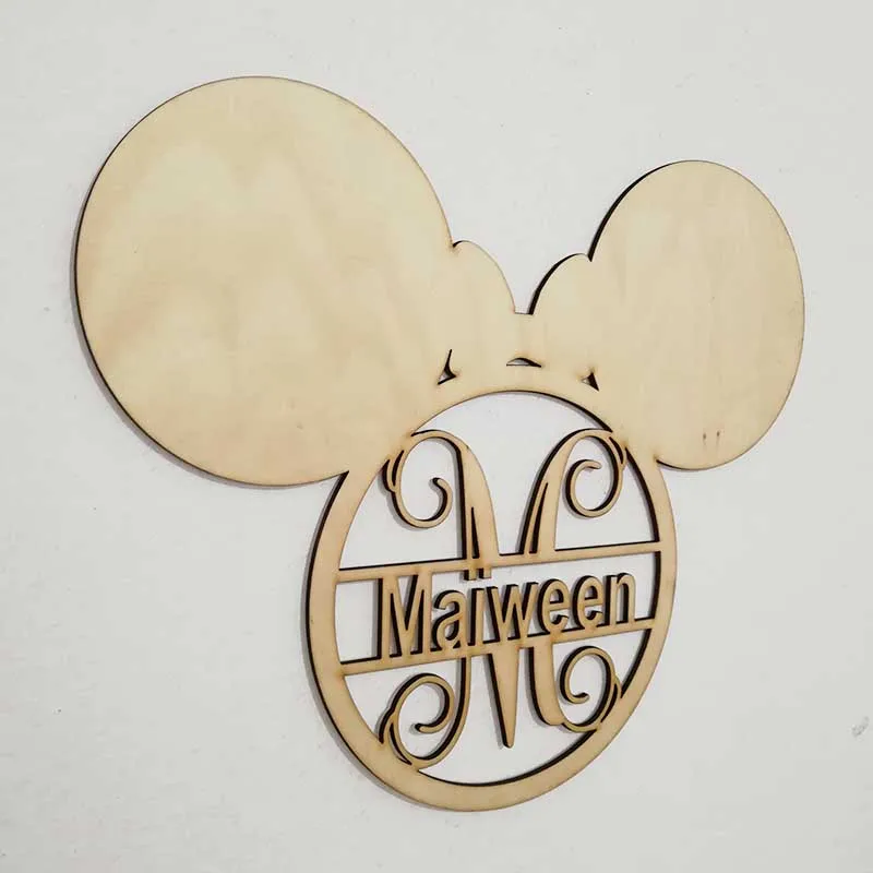 Персональный мультфильм мышь монограмма знак имени деревянный Baby Shower знак на дверь, на заказ деревянная дверь вешалка детское имя подарок на день рождения