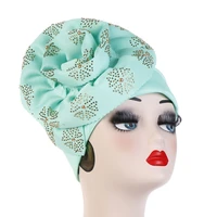 printed turban women fashion headscarf sticky diamond large flower solid color headscarf cap
