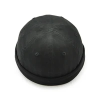 fashion mans retro skullcap hat cap adjustable pu rolled cuff brimless bonnet beanies