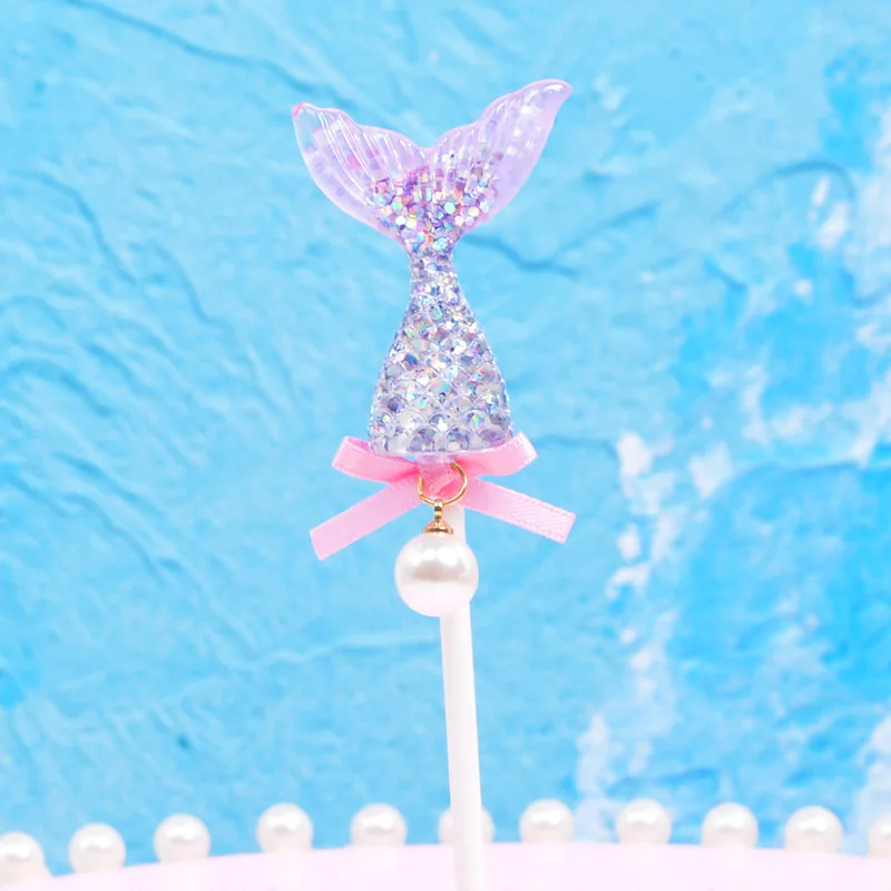 Русалка рыбий хвост Блестящий торт topper baby shower Topper deco украшение для выпечки с днем