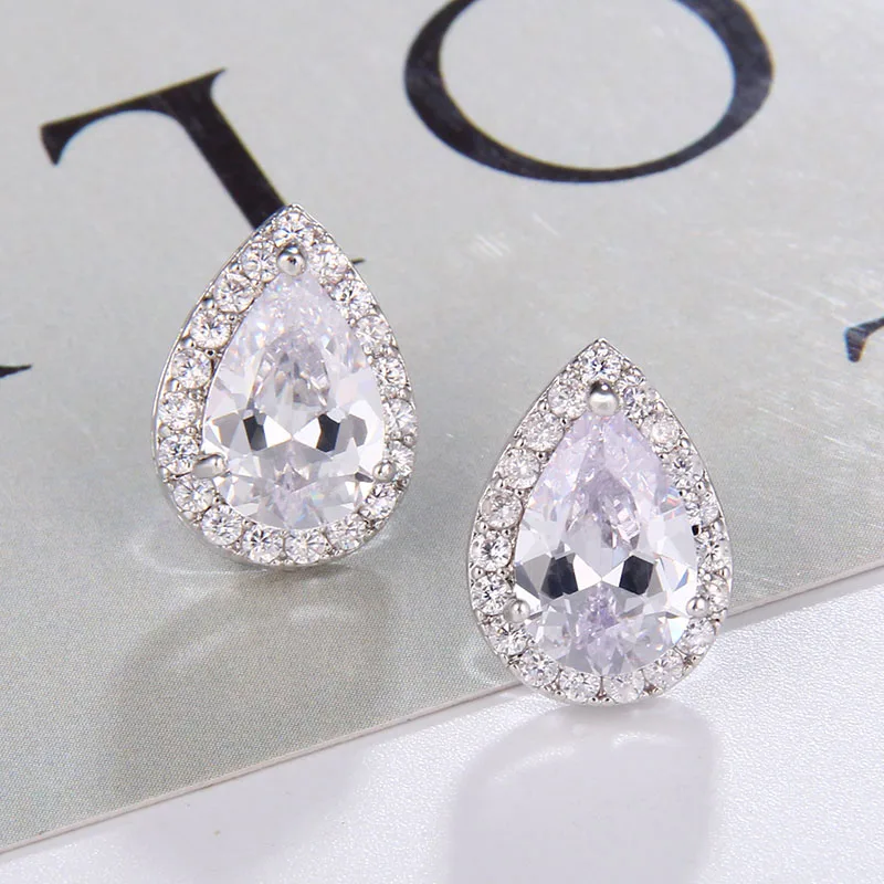 LXOEN Кристалл Свадебный комплект ювелирных изделий с AAA+ циркония серьги-слезинки/ожерелье бижутерия наборы для модных женщин Ювелирные наборы - Окраска металла: Earrings WhiteGold