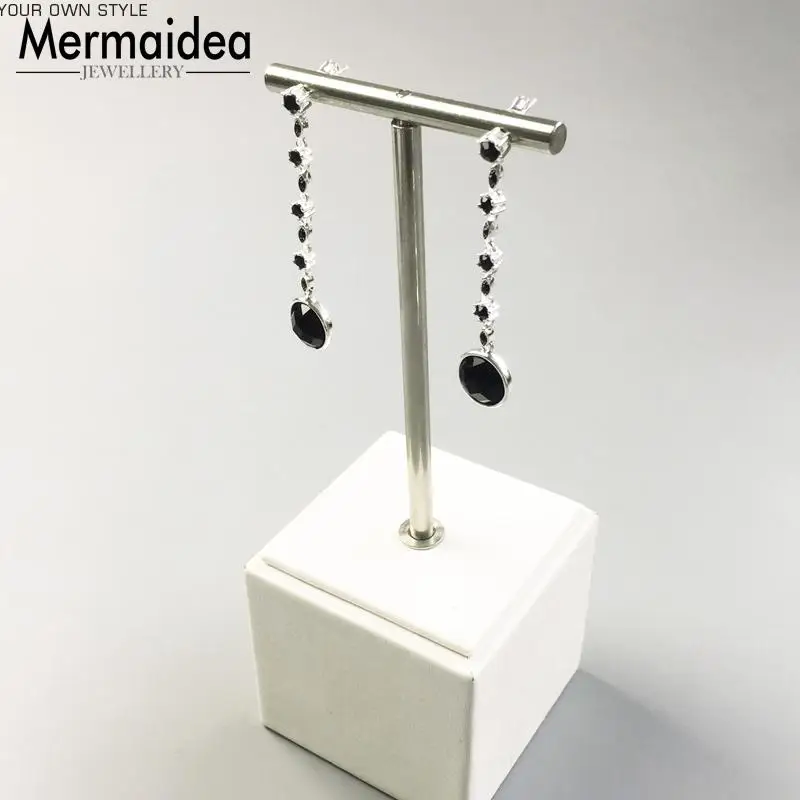 Серьги-капельки черная звезда из посеребренной кармы хорошие ювелирные изделия