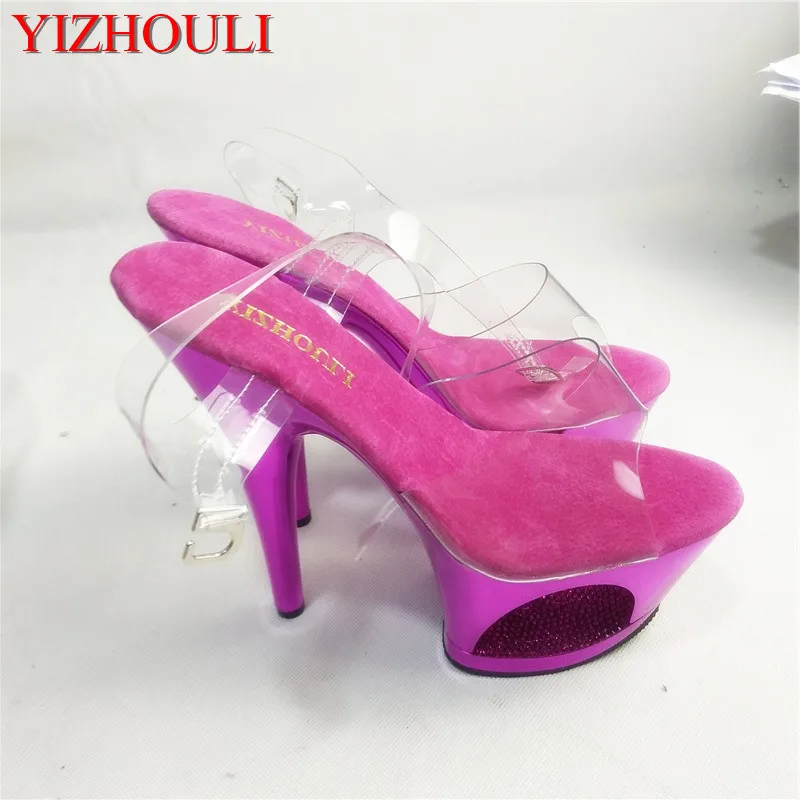 17cm, transparent fish mouth, with button hollow waterproof platform sandals, stage Dance Shoes