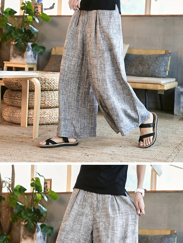Sinicism Store мужские хлопковые льняные брюки, мужские повседневные Прямые брюки в полоску, мужские традиционные брюки