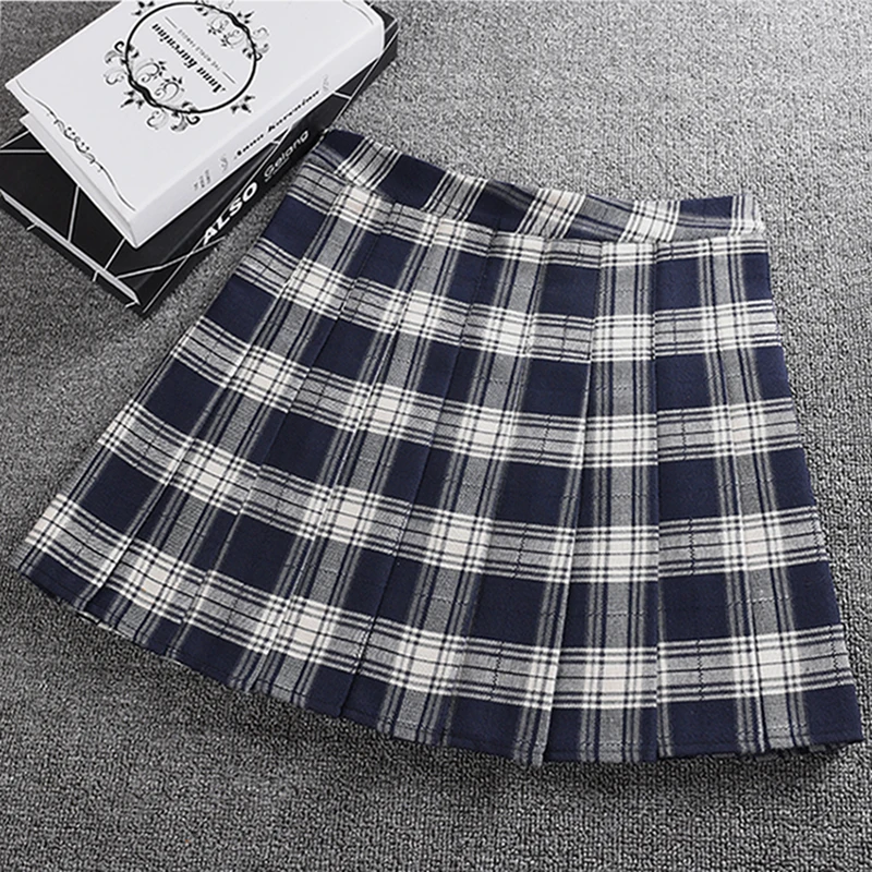 Клетчатая юбка в консервативном стиле из хлопка плиссированная выше колена мини