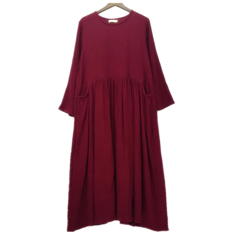 

Женское винтажное платье из хлопка и льна, повседневное свободное платье макси с длинным рукавом, весна-осень 2022