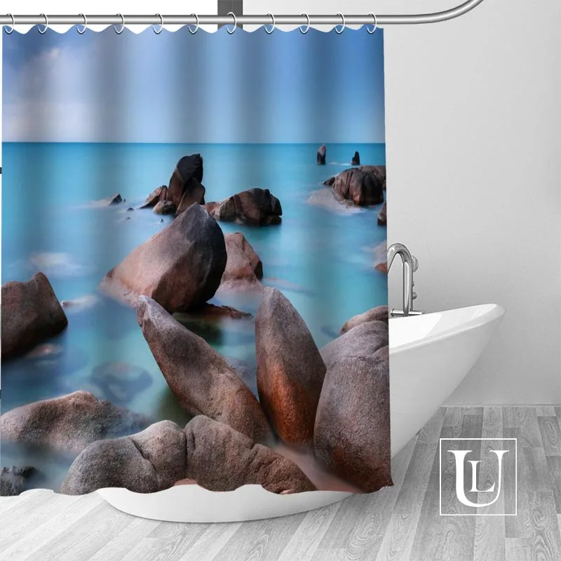 

High Quality Custom flower stone Shower Curtain Polyester Fabric Bath Curtain Hooks Mildew Resistant 1PC Custom