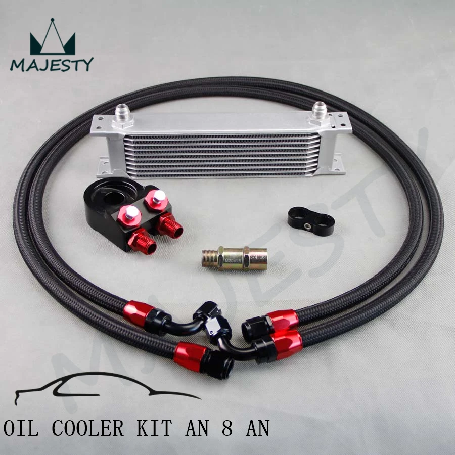 

AN-8AN 10 ROW UNIVERSAL FILTER SANDWICH OIL COOLER NYLON BRAIDED OIL LINE KIT